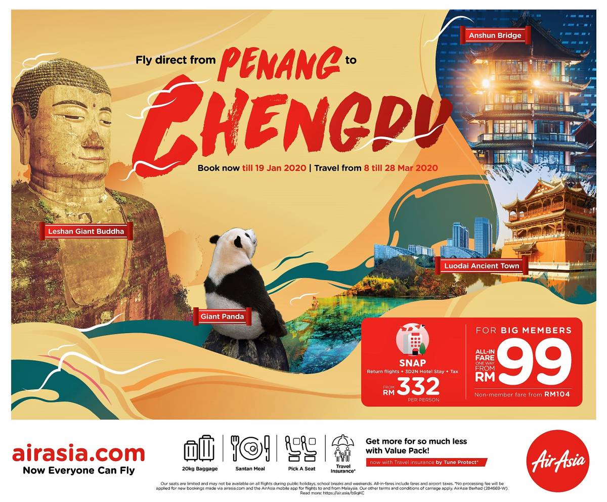 AirAsia expands Penang network with new direct flights to Chengdu, China