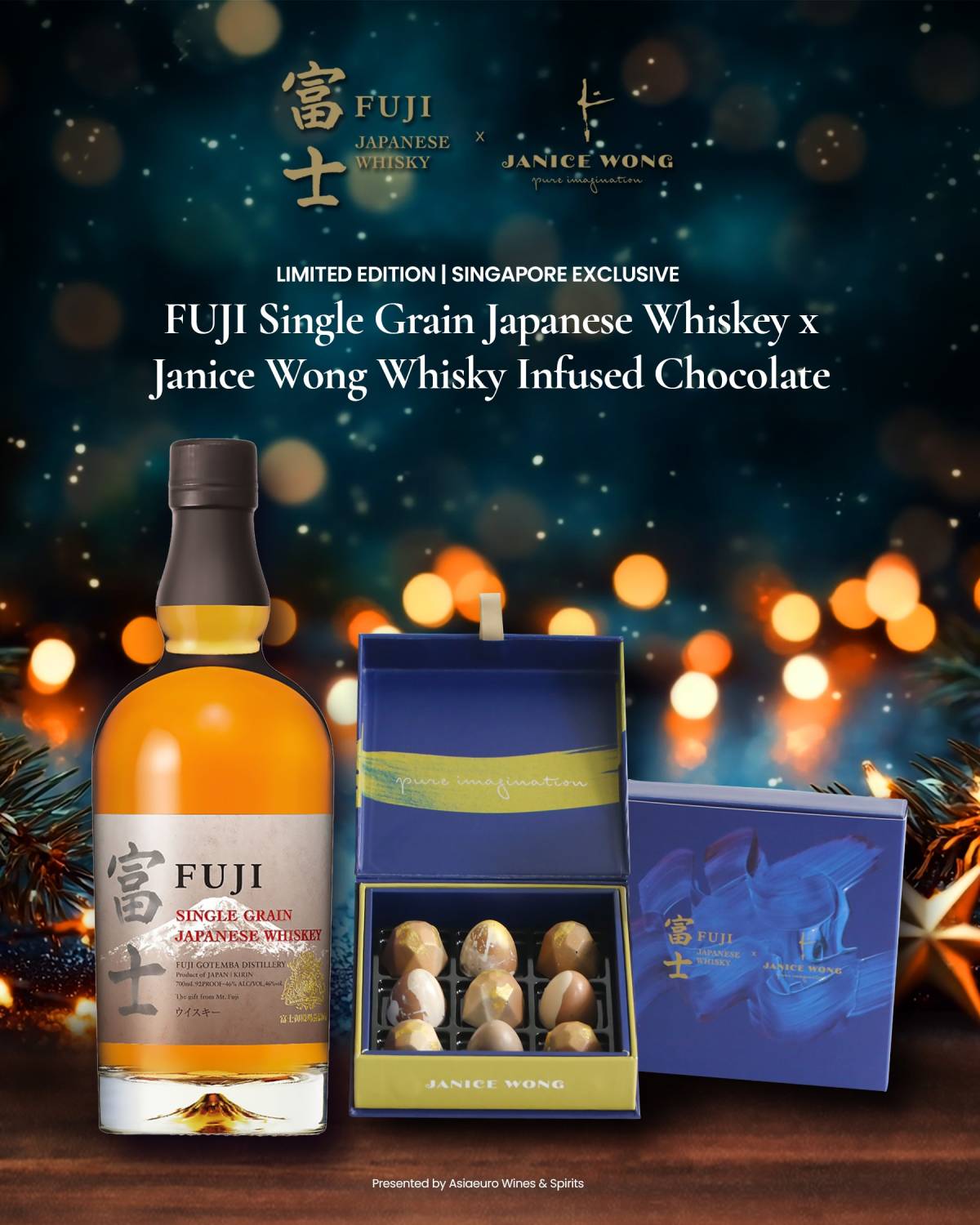 Limited Edition Singapore Exclusive FUJI Single Grain Japanese Whiskey x Janice Wong Chocolate Collaboration