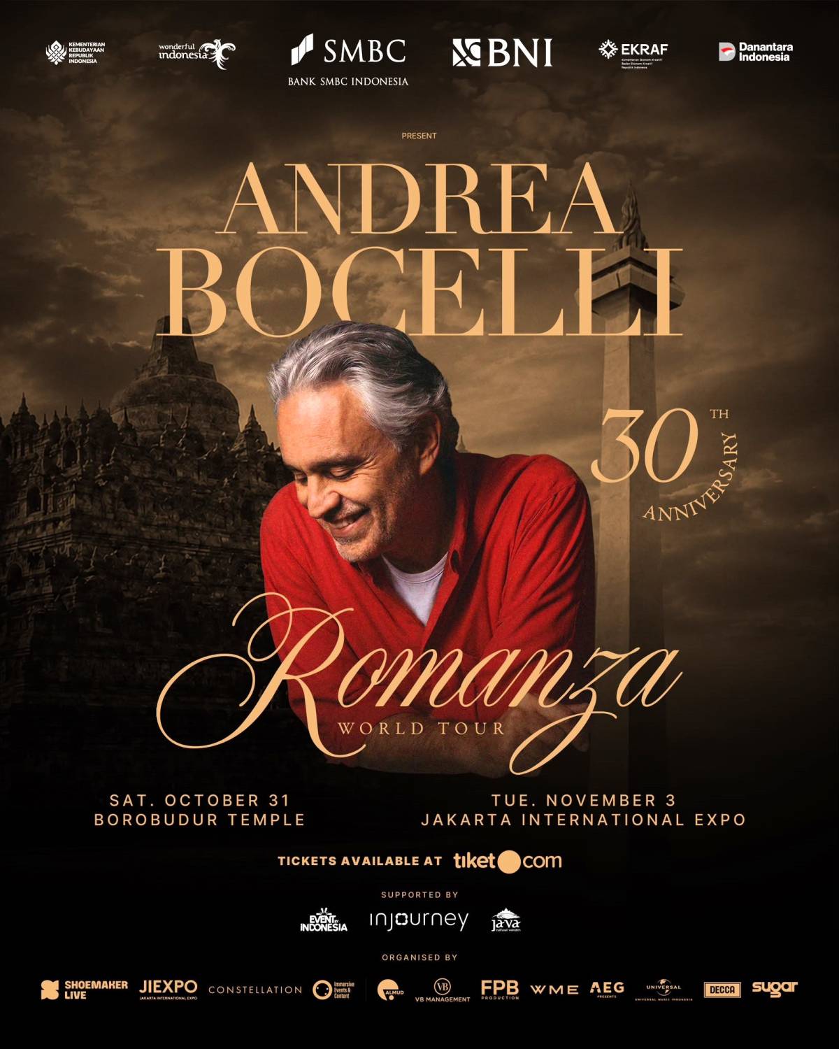 Andrea Bocelli Celebrates 30 Years Anniversary Tour of Romanza with Two Spectacular Concerts in Indonesia